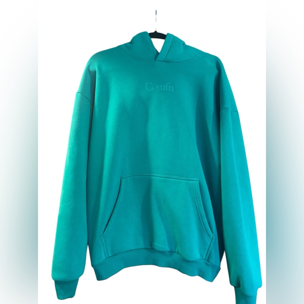 Cmfrt Signature Hoodie Aqua Large EUC unisex oversized pullover sweatshirt - Picture 3 of 8